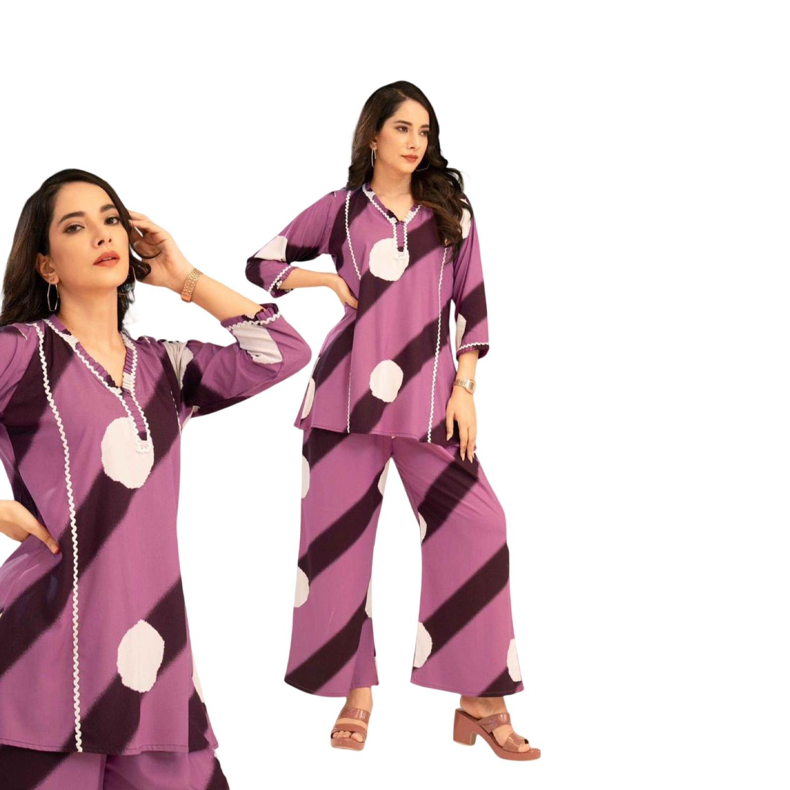 Mauve & Wine Printed Heavy Rayon Co-ord Set for Women
