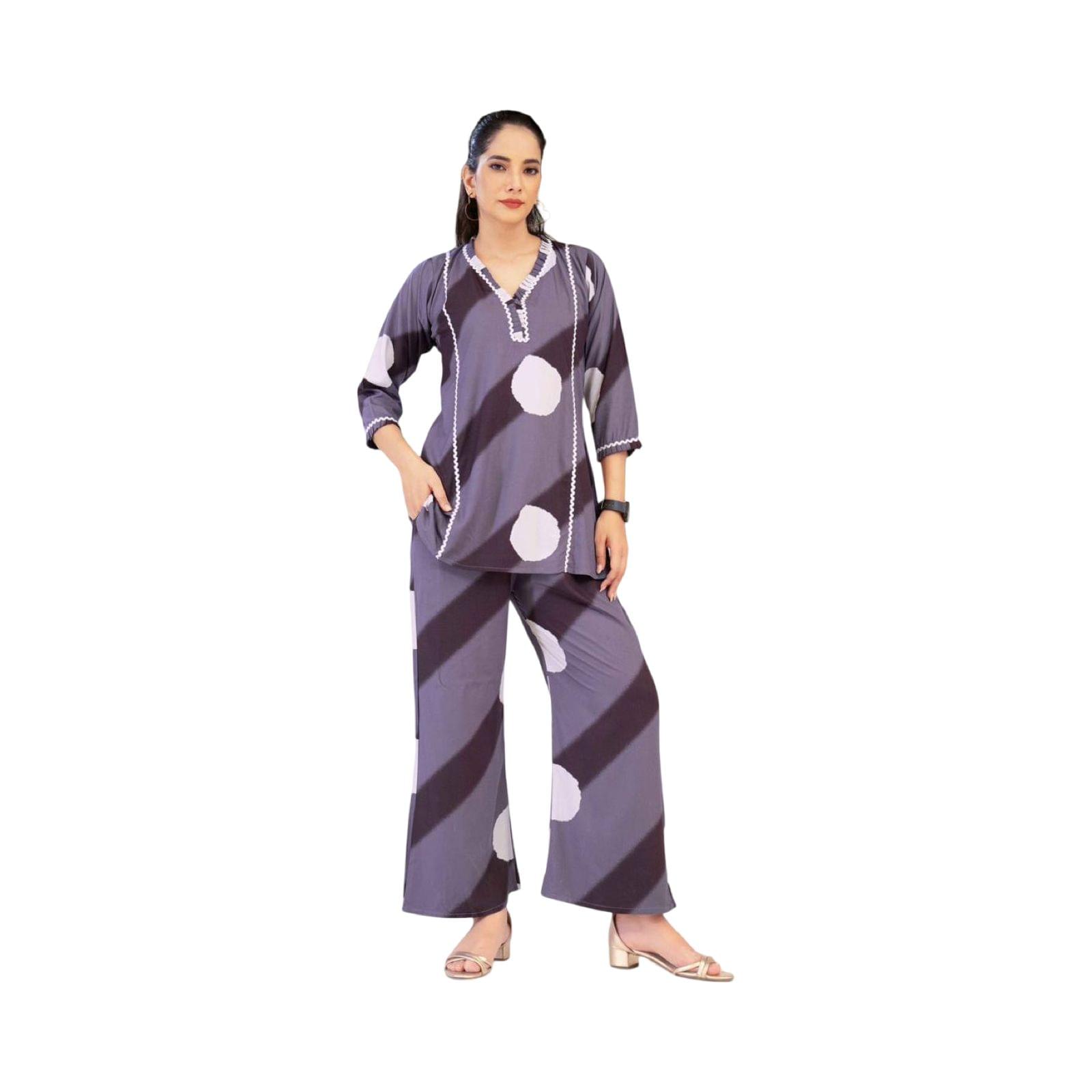 Dusty Mauve with Plum and White Print Heavy Rayon Co-Ord Set for Women