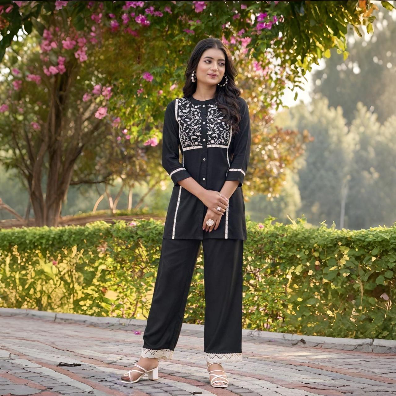 Women’s Black Embroidered Co-ord Set