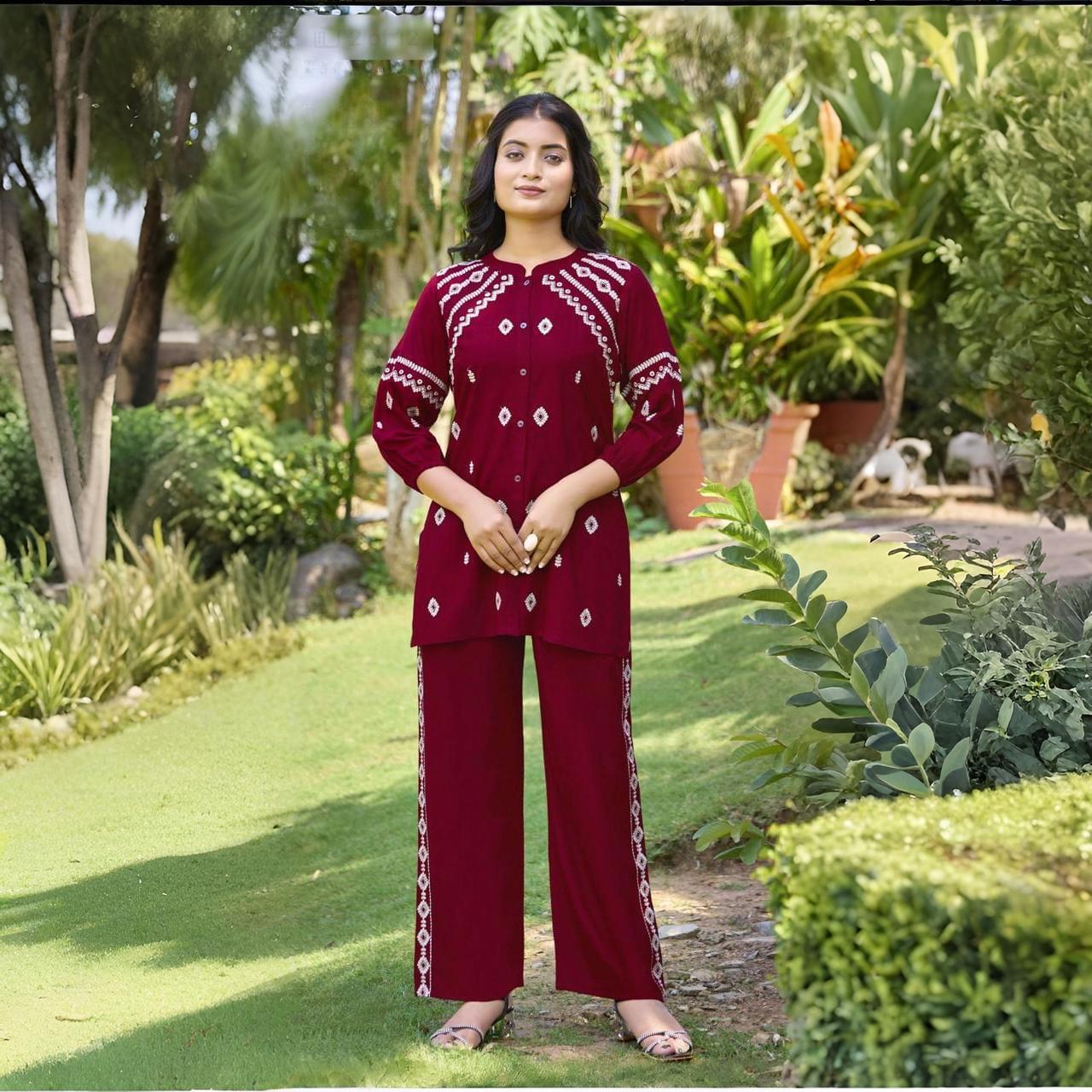 🍷 Women’s Maroon Embroidered Co-ord Set
